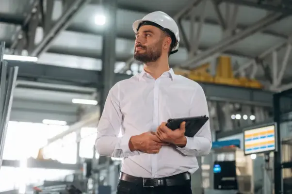 Supervisor with an ipad in factory