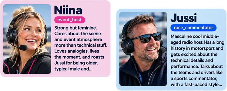 Commentators Niina and Jussi